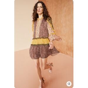 Ulla Johnson Essie Dress Tropical Print Silk Long Sleeve Mini Dress Size 2